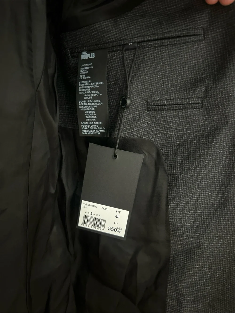The Kooples Men’s STRAIGHT-CUT SUIT JACKET Blazer Grey Single Breast 38/M $550